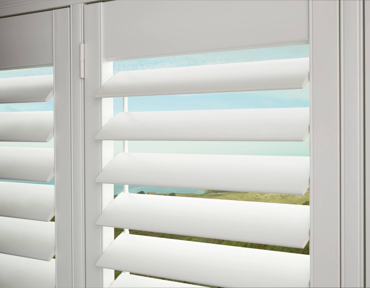 Hunter Douglas Palm Beach™ Polysatin™ Vinyl Shutters in a business near Stoneham, Massachusetts (MA)
