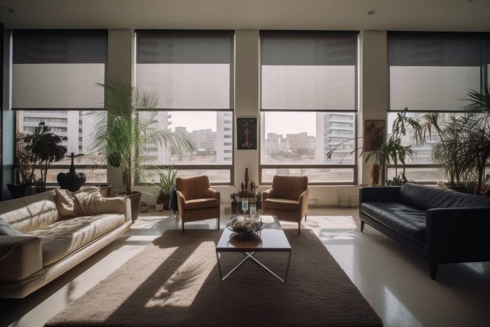 Hunter Douglas Designer Roller Shades in a condo near Stoneham, Massachusetts (MA)